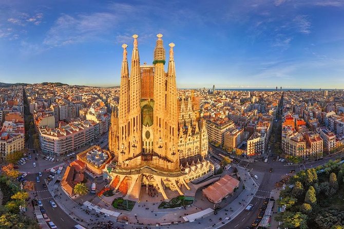 Sagrada Familia rising above Barcelona rooftops